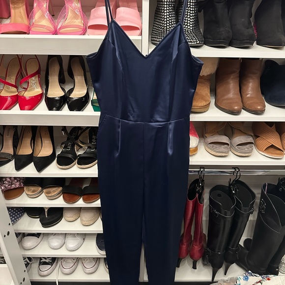 Navy blue silky pants romper. - Picture 3 of 10